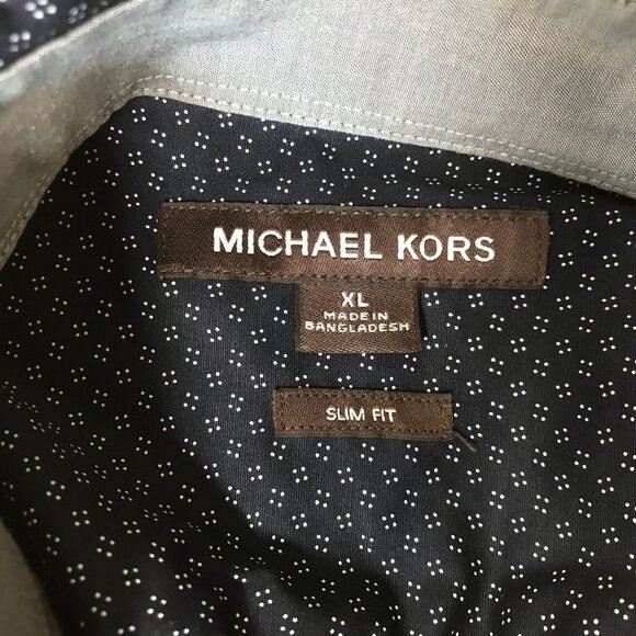 MICHAEL KORS - MEN'S XL- NAVY LONG SLEEVE BUTTON UP COLLARED COTTON BLEND SHIRT - Picture 4 of 5